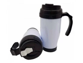 CANECA SEMI TÉRMICA 475ML COM TAMPA E ALÇA PRETA DE POLÍMERO 