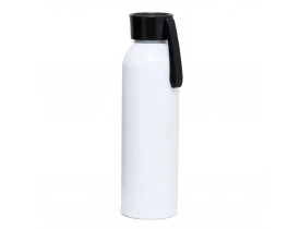 GARRAFA ALUMINIO BRANCO TAMPA PRETA SPORTS 650 ML PARA SUBLIMAÇÃO