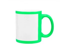 Caneca Cerâmica Verde Neon com Tarja Branca 325ml 