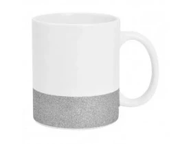 CANECA CERAMICA - 325 ML - BRANCA - GLITTER NA BASE - PRATA