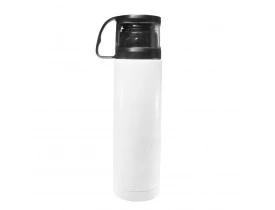 GARRAFA AÇO INOX TERMICA C/ COPO PRETO 500 ML PARA SUBLIMAÇÃO