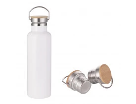 GARRAFA AÇO INOX TAMPA BAMBU TERMICA BRANCA 500 ML PARA SUBLIMAÇÃO