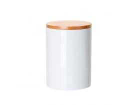 POTE CERAMICA - 725 ML - BRANCO C/ TAMPA BAMBU - MEDIO PARA SUBLIMAÇÃO