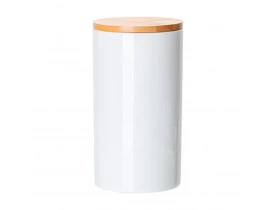 POTE CERAMICA - 880 ML - BRANCO C/ TAMPA BAMBU - GRANDE PARA SUBLIMAÇÃO