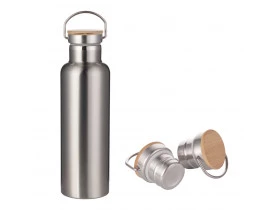 GARRAFA AÇO INOX TAMPA BAMBU TERMICA PRATA 600 ML PARA SUBLIMAÇÃO