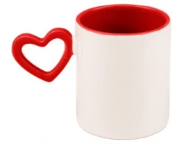 CANECA CERAMICA 325 ML BRANCO INTERNO / ALCA CORACAO EXTERNO VERMELHO PARA SUBLIMAÇÃO