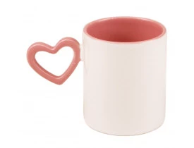 CANECA CERAMICA 325 ML BRANCO INTERNO / ALCA CORACAO EXTERNO ROSA PARA SUBLIMAÇÃO
