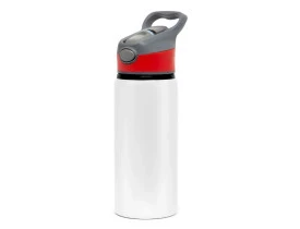 SQUEEZE DE ALUMINIO BRANCO PARA SUBLIMAÇÃO COM TAMPA VERMELHA 600ML	