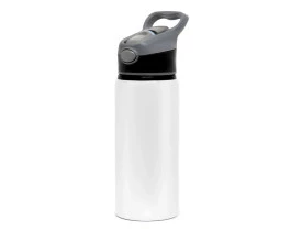 SQUEEZE DE ALUMINIO BRANCO PARA SUBLIMAÇÃO COM TAMPA PRETA 600ML