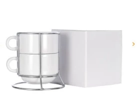 KIT COM 02 PÇS DE XICARA CERÂMICA - 150ML - C/ SUP. METAL 